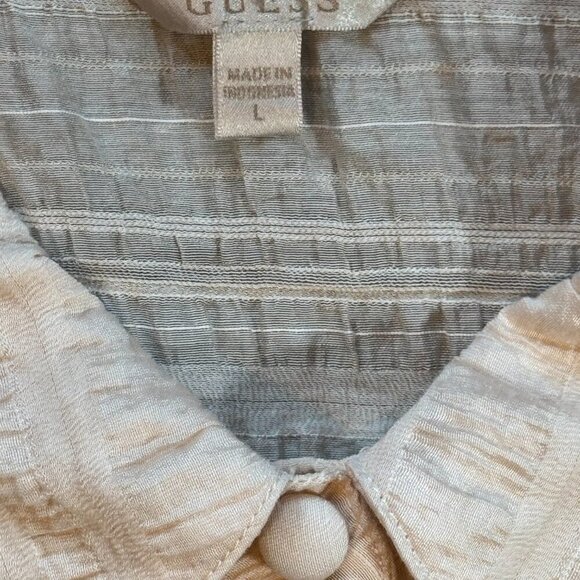 GUESS women's puff long sleeve crinkle Rav top size Large - Picture 6 of 11